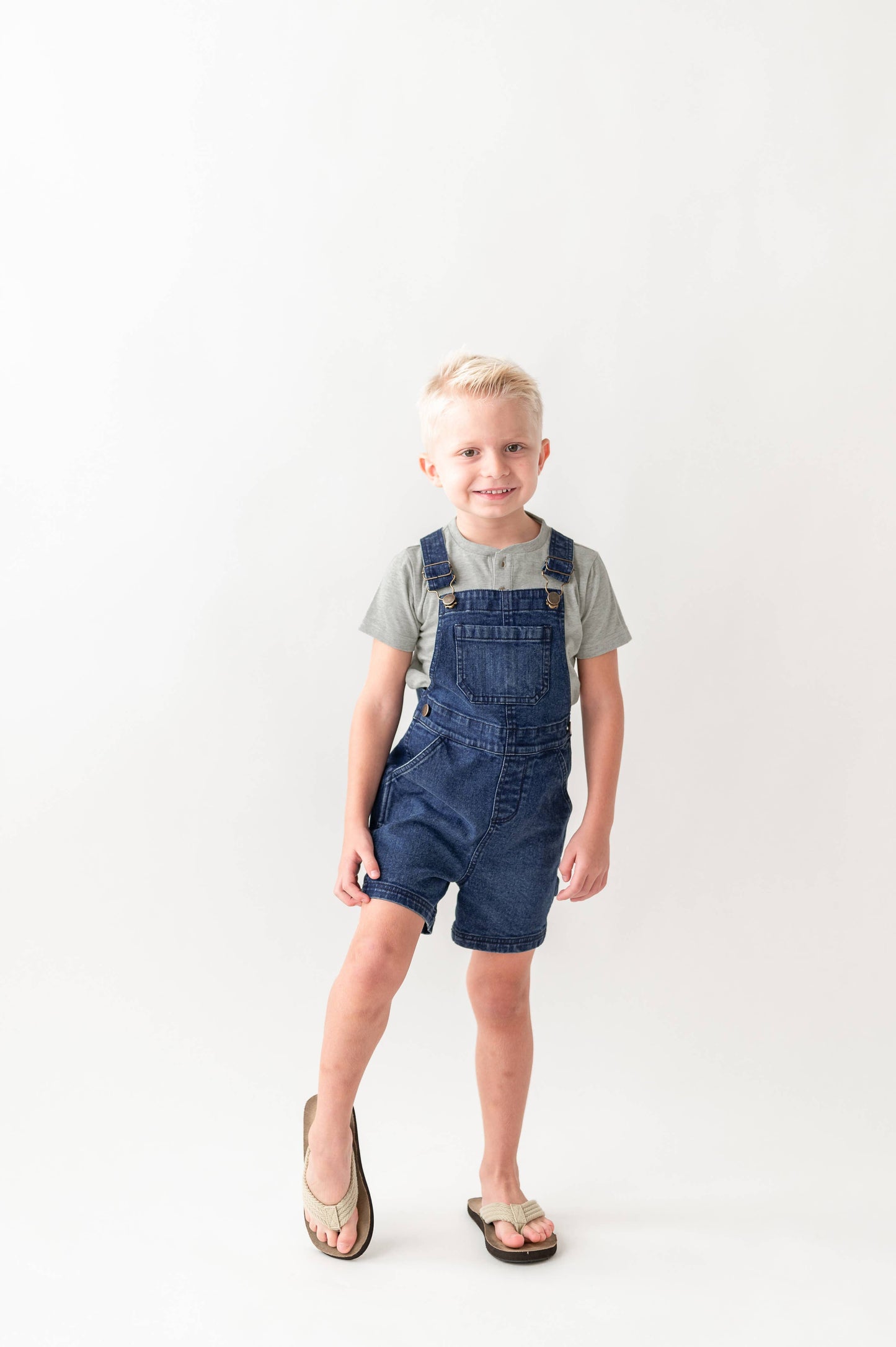 Toddler Boys Medium Wash Denim Short Overalls