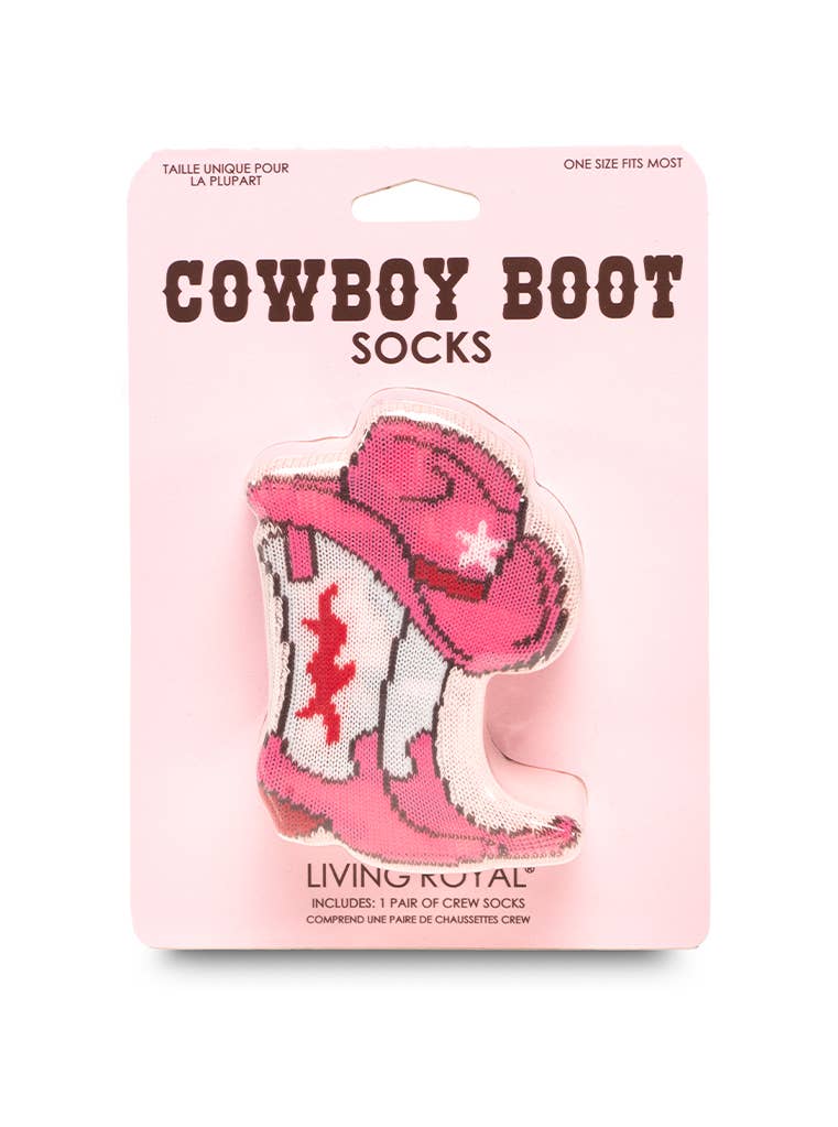 3D Packaged Crew Socks - Western Cowgirl - Pink