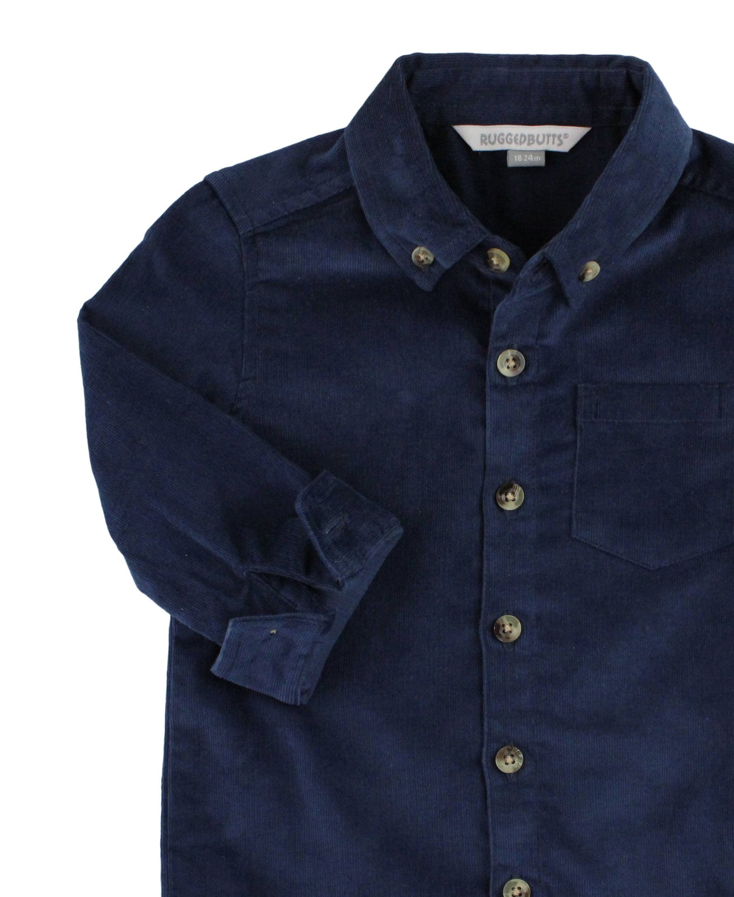Boys Dark Navy Stretch Corduroy Long Sleeve Button Down Shirt