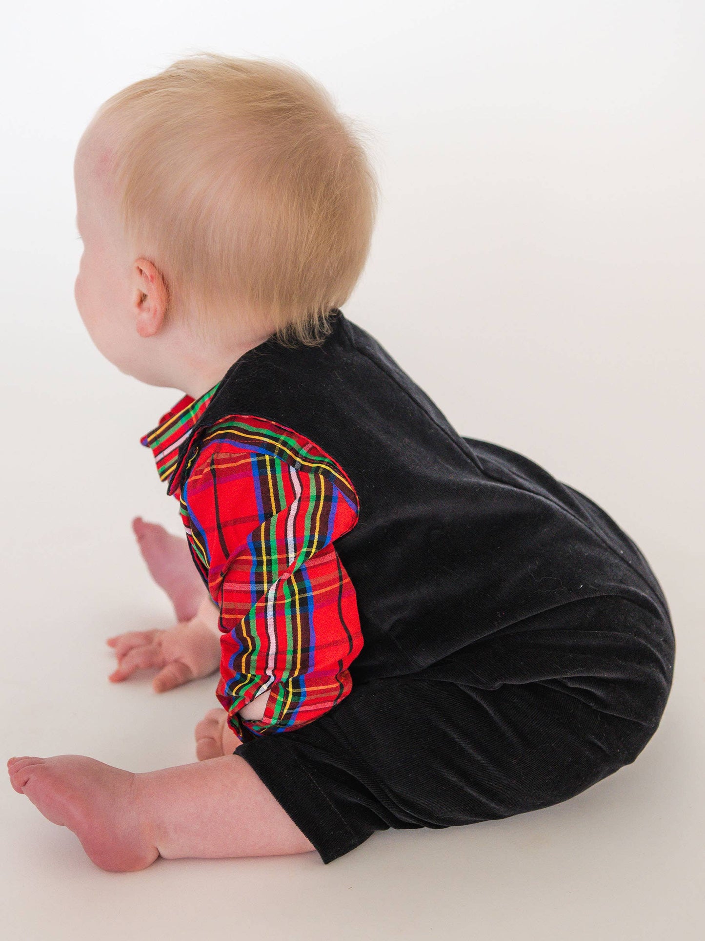 Baby Boys Black Stretch Corduroy Longall Romper