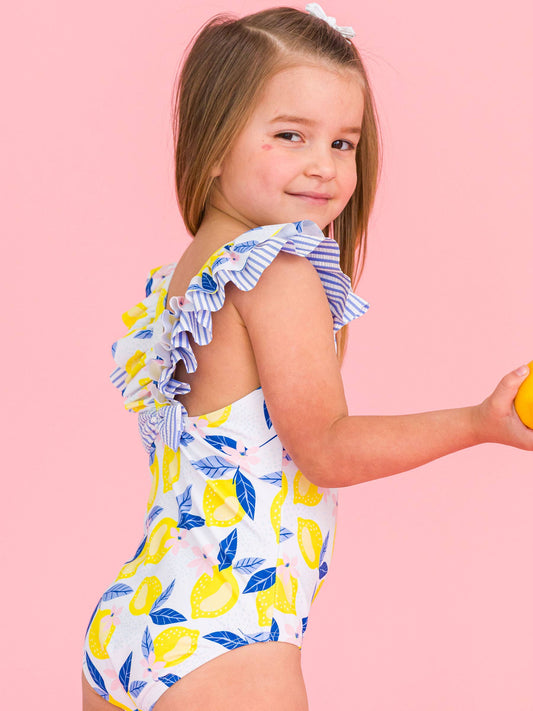 Girls Lemon Capri Bow V-Back One Piece Swimsuit