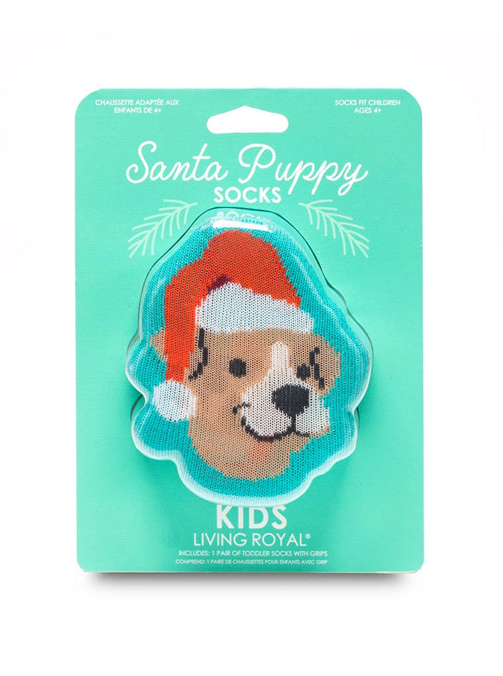 Calcetines deportivos con empaque 3D - Niños - Festivos - Cachorro de Papá Noel - Verde azulado