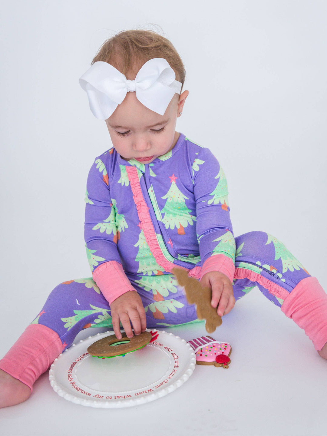 SoftSnooze™ Baby Girls Bamboo Viscose Purple Twinkling Trees Convertible Ruffle One Piece Footie Pajama