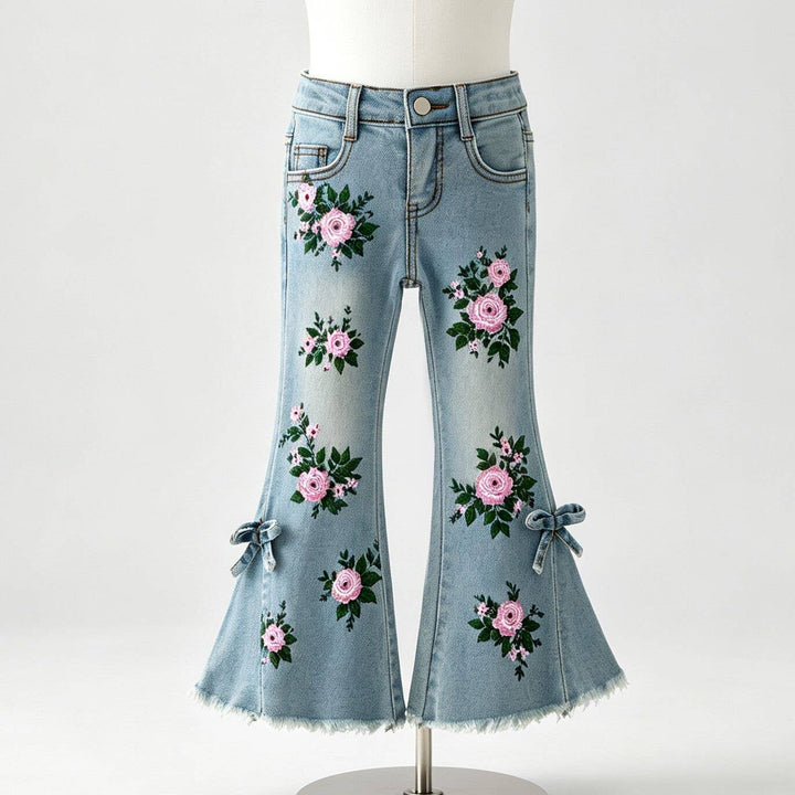 Painted Distressed Rosebud Denim Flares