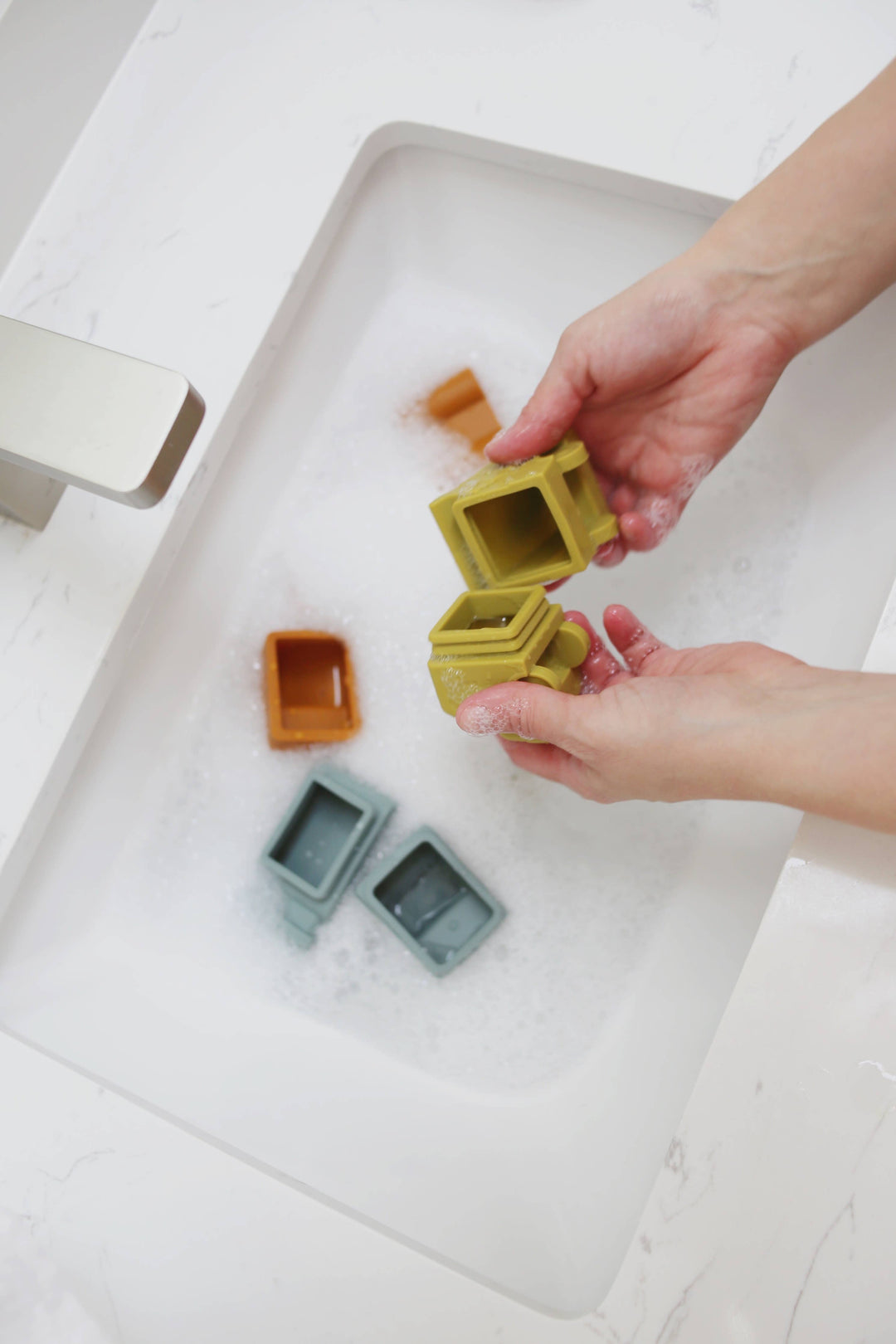 Juego de juguetes de baño de silicona sin moho para construcción