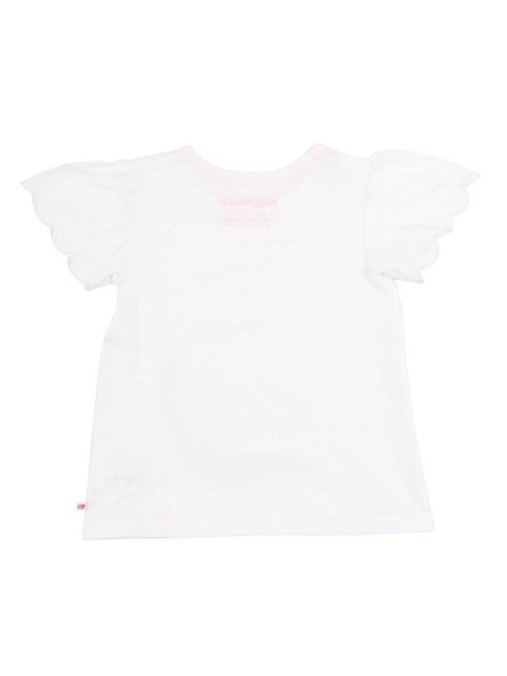 Girls White Knit Short Sleeve Scallop Tee