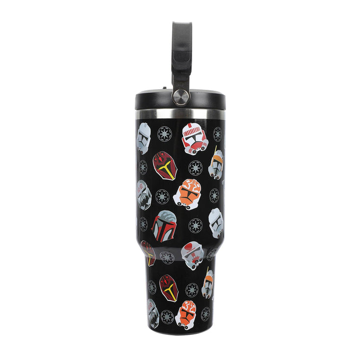 Star Wars Mandalorian Helmets All-Over Print Black 40 Oz Stainless Steel Water Bottle