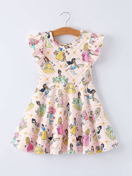 Vestido de niña con mangas con volantes y estampado de verano