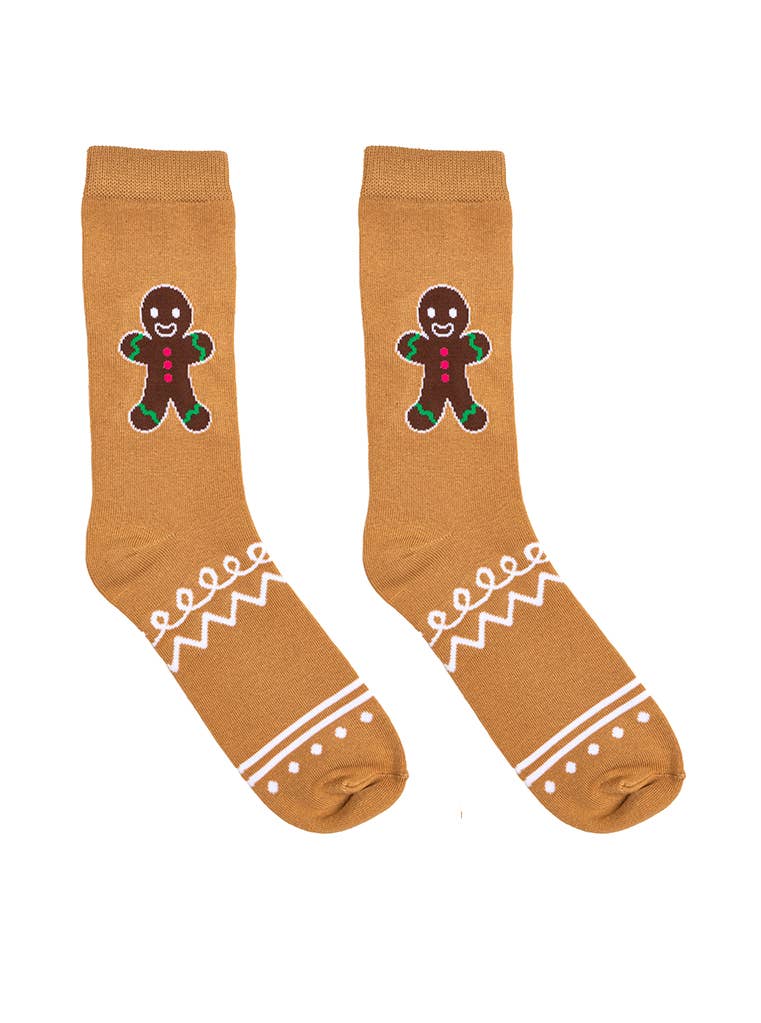 3D Packaged Crew Socks - Holiday - Gingerbread Man - Brown