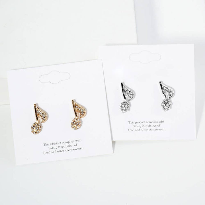 Crystal Stone Paved Music Note Stud Earrings
