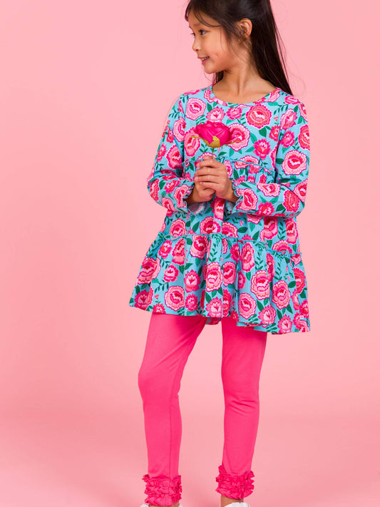 Girls Bright Blossoms Knit Ruffle Tiered Tunic Top