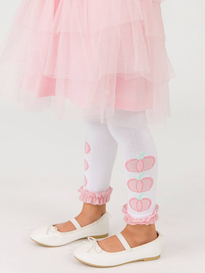 Girls Pink Pumpkin Pile Patterned Footless Ruffle Tights
