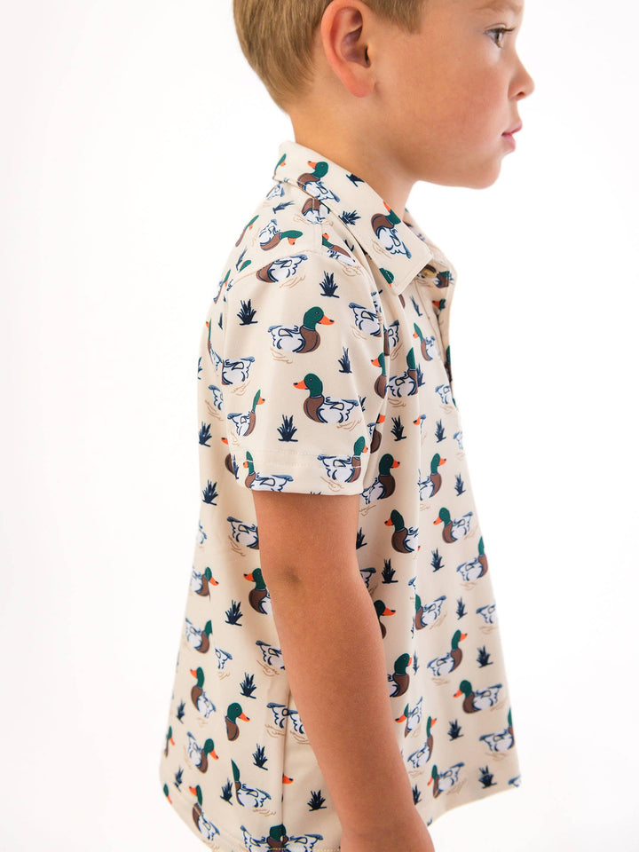 Boys Mallard Marsh Duck Knit Short Sleeve Performance Polo