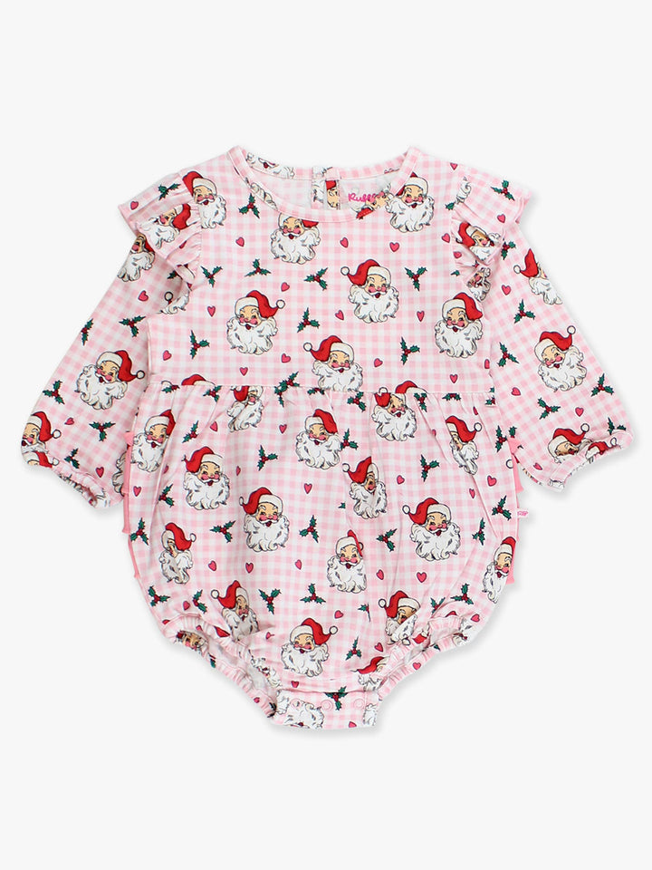 Baby Girls Pink Dear Santa Knit Long Sleeve Flutter Bubble Romper