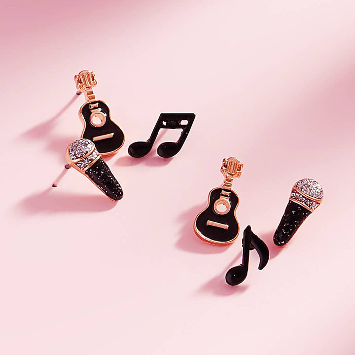 3PAIRS - Enamel Guitar Mic Music Note Stud Earring Set