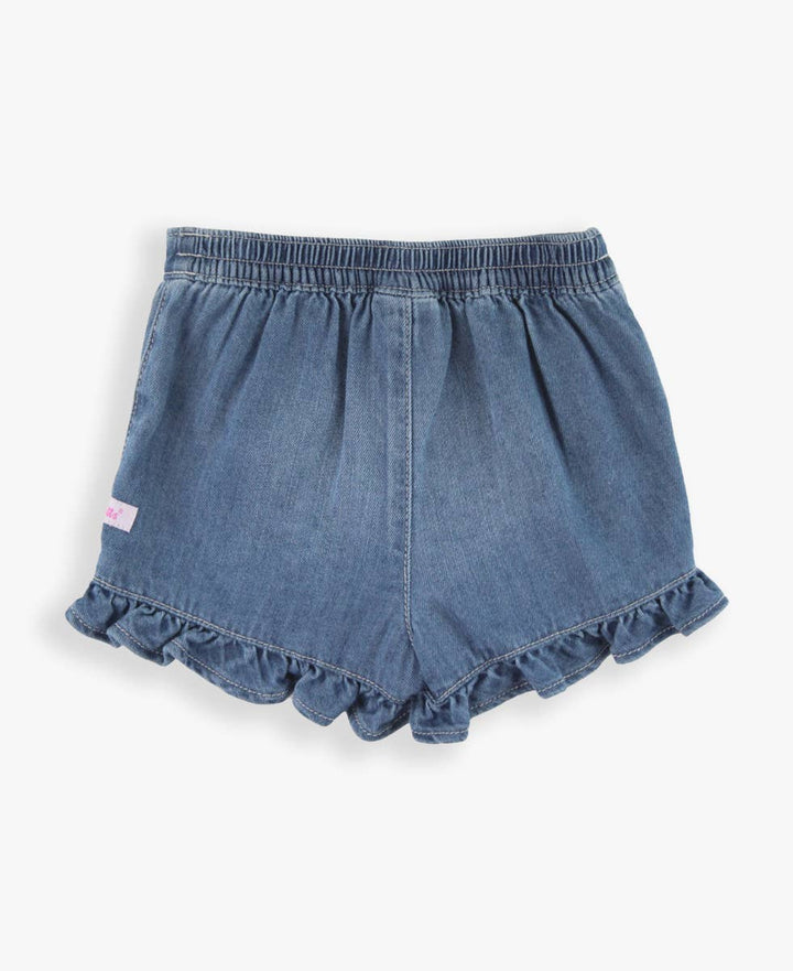 Girls Light Wash Ruffled Jean Skort