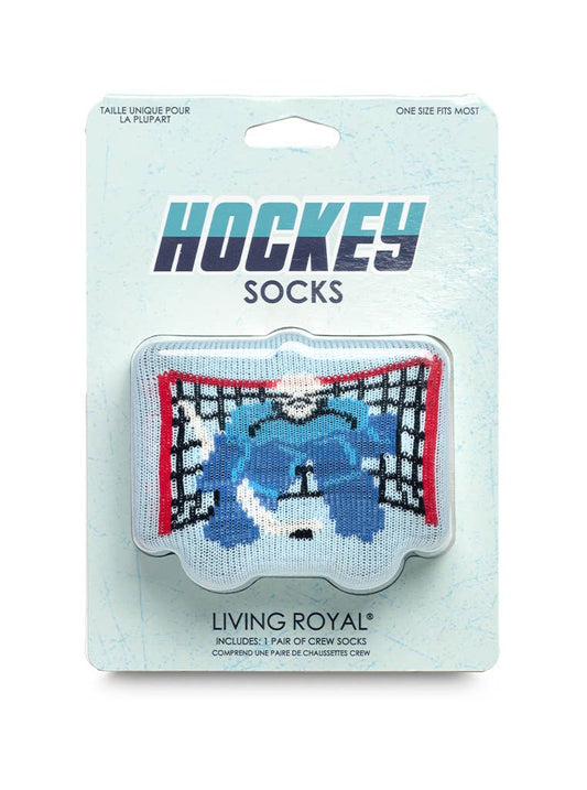 3D Packaged Crew Socks - Goalie & Hockey Net - Ice Blue