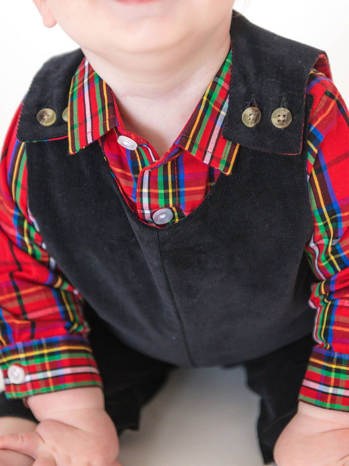Baby Boys Black Stretch Corduroy Longall Romper