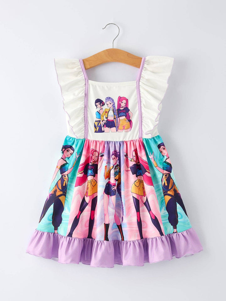 Purple Girls Ruffle Dot Dress