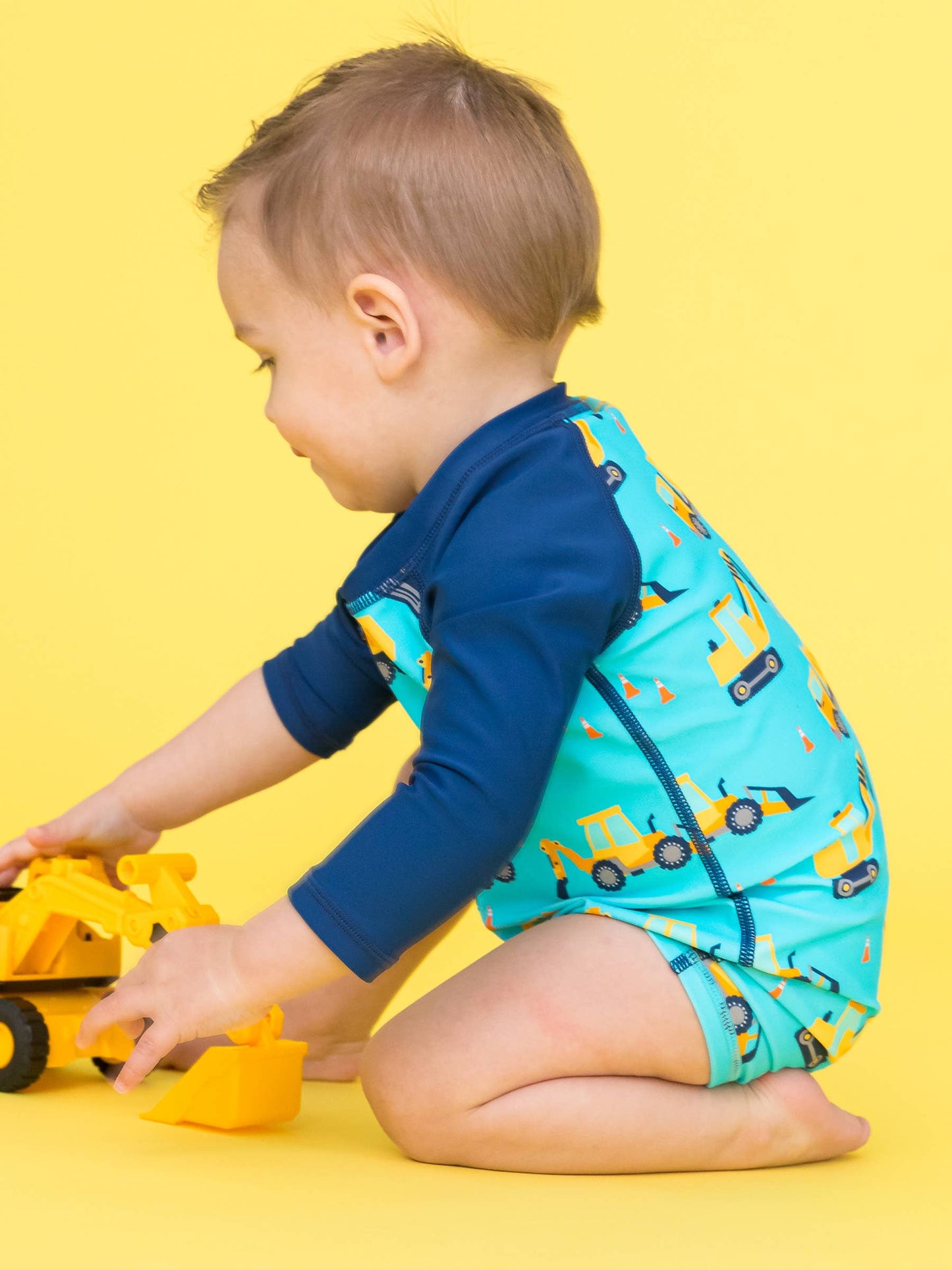 Baby Boys Under Construction Long Sleeve One Piece Rash Guard Swimsuit