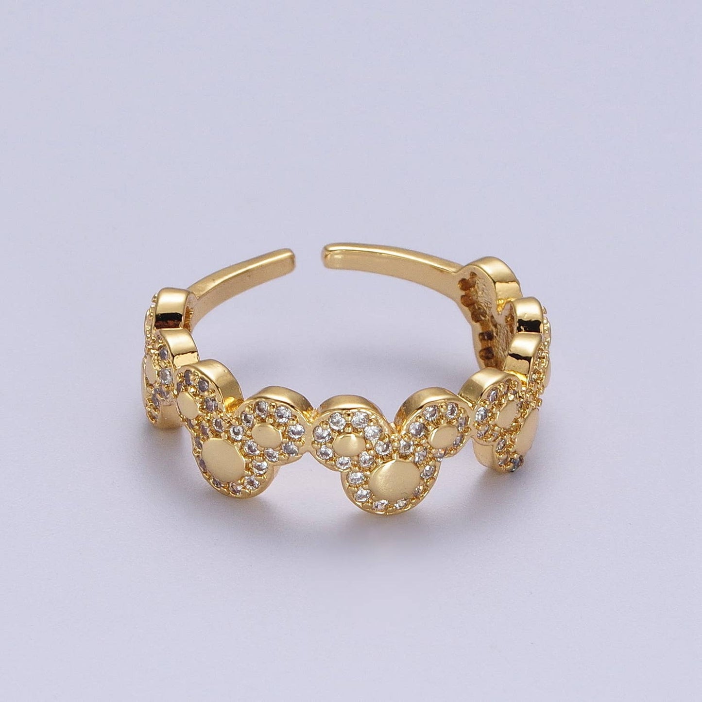 Dainty Micro Pave CZ Gold Mouse Adjustable Casual Ring O-185
