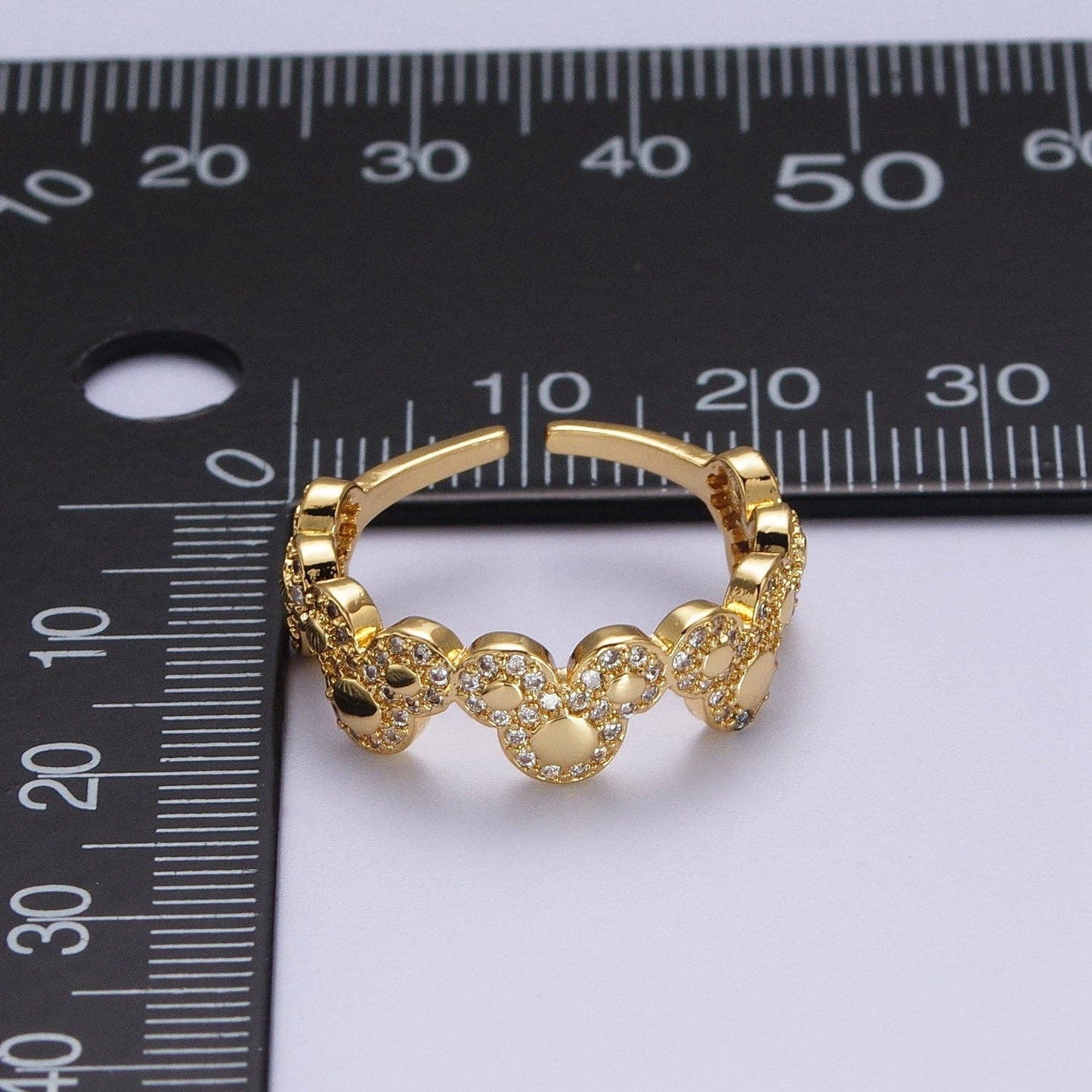 Clear Micro Paved CZ Mouses Adjustable Gold Ring | O-185
