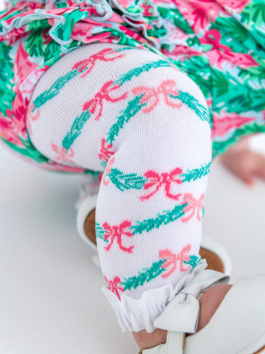 Girls White Tinsel Tidings Patterned Footless Ruffle Tights