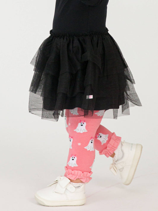 Girls Ghostie Dots Patterned Footless Ruffle Tights