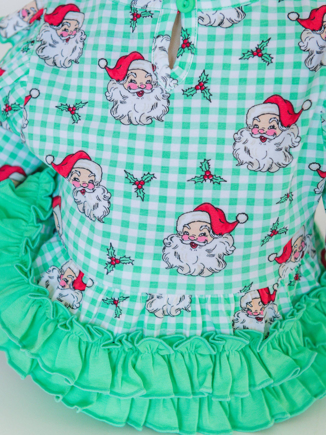 Baby Girls Green Dear Santa Knit Long Sleeve Flutter Bubble Romper