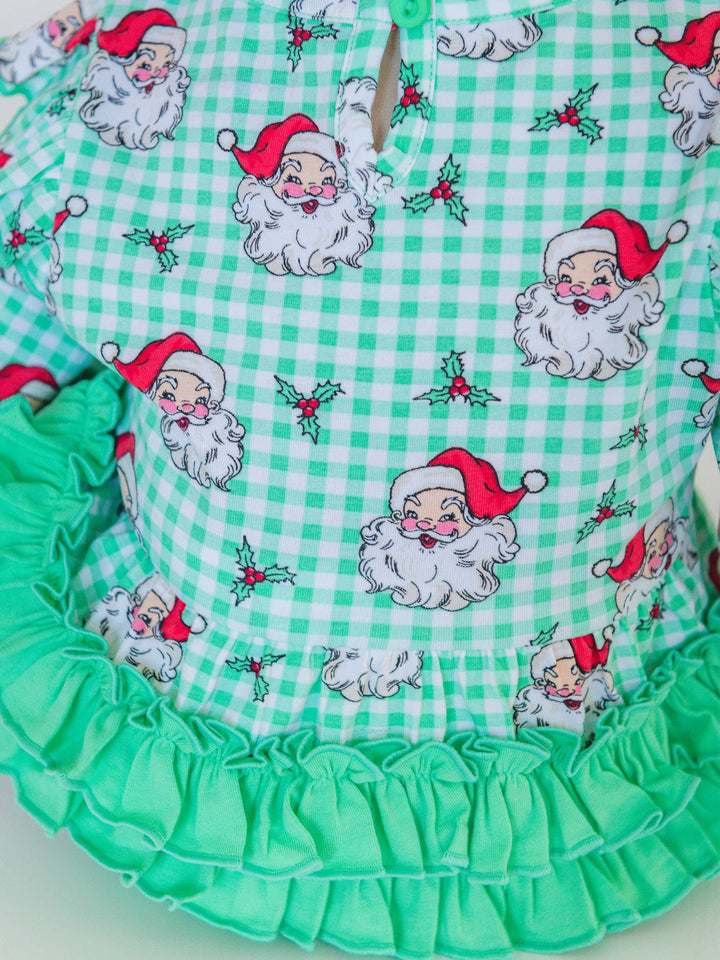 Baby Girls Green Dear Santa Knit Long Sleeve Flutter Bubble Romper