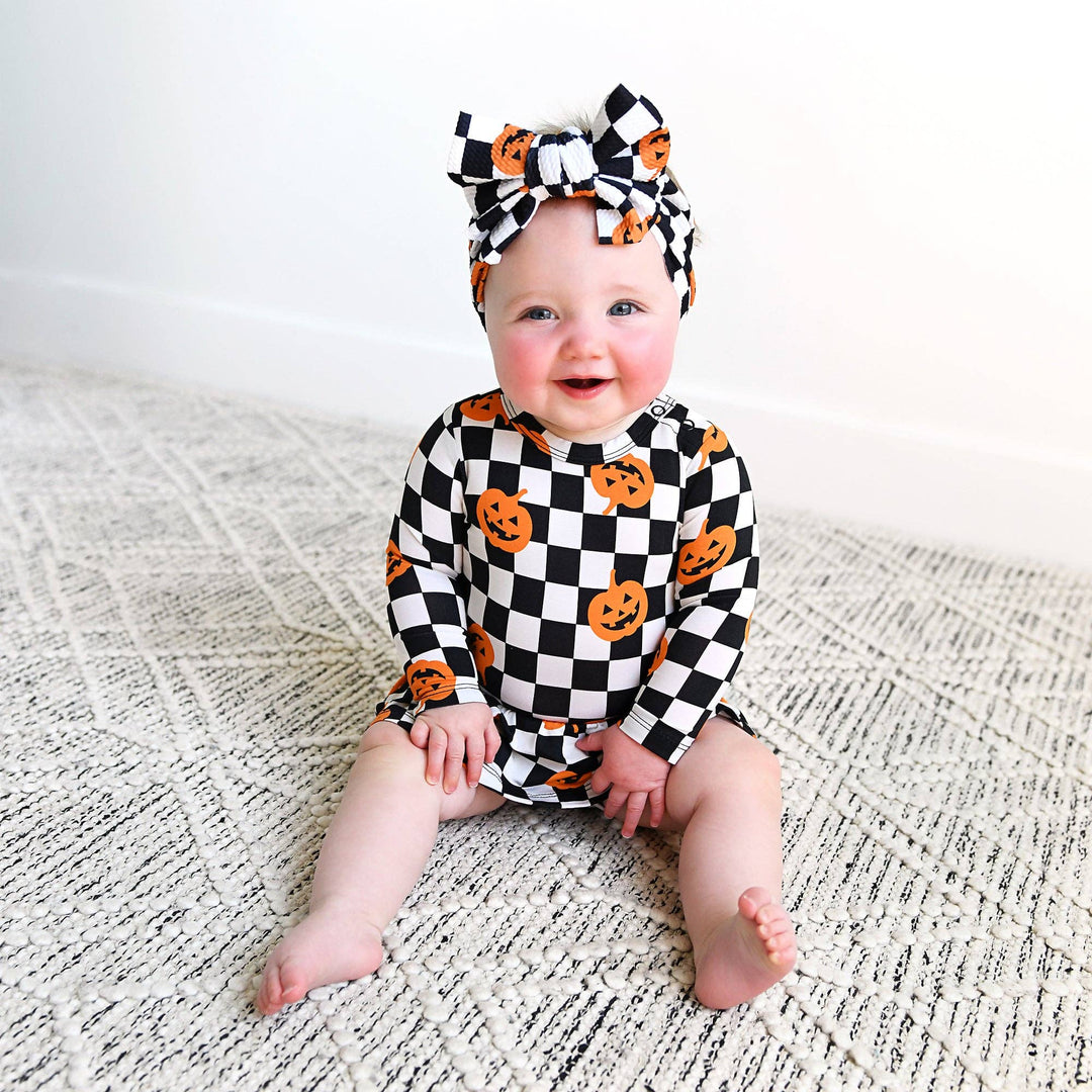 Vestido de Halloween para bebé con tutú de bambú y calabazas a cuadros de Merlín
