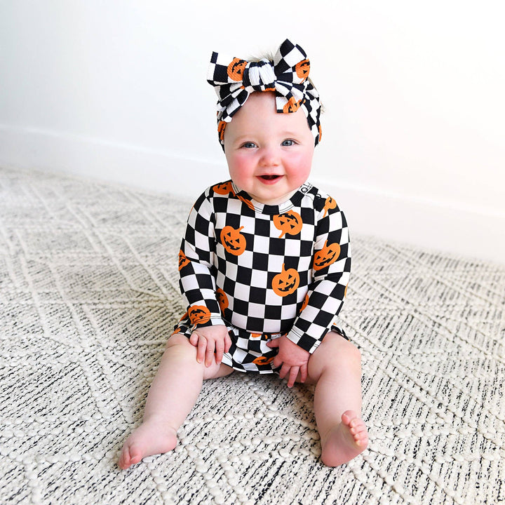 Vestido de Halloween para bebé con tutú de bambú y calabazas a cuadros de Merlín