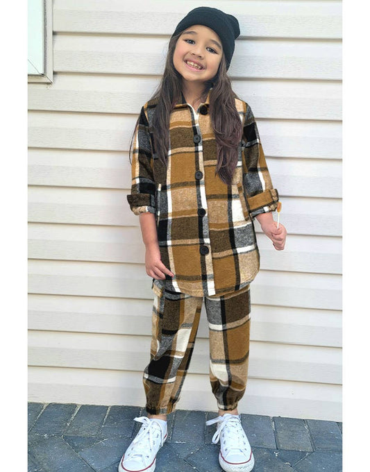 TKSS-3120T-M203 Toddlers 2 pc Plaid Flannel Shacket+Pant Set