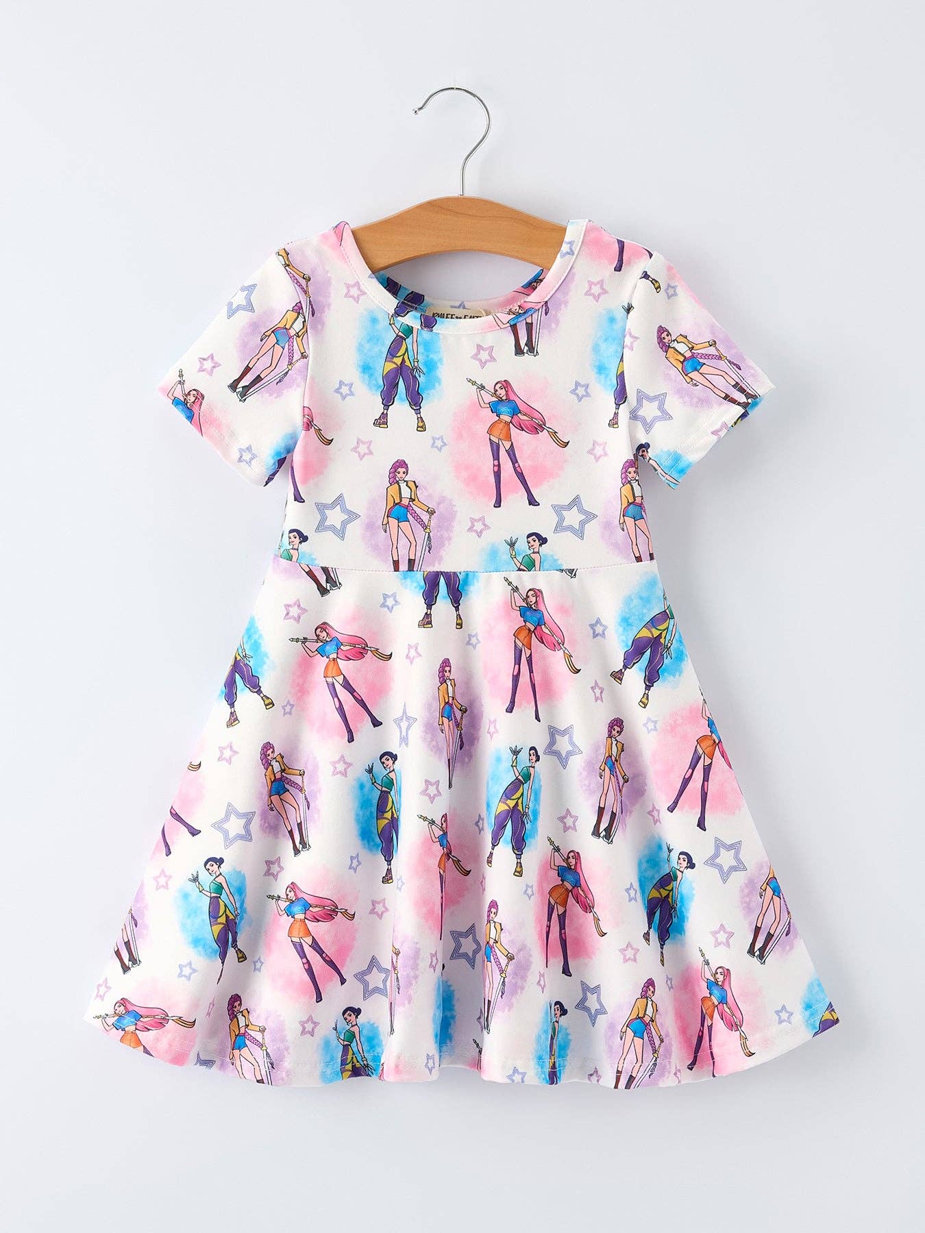 Summer KPop Demon Hunters Inspired Girl Twirly Short Sleeves Dress