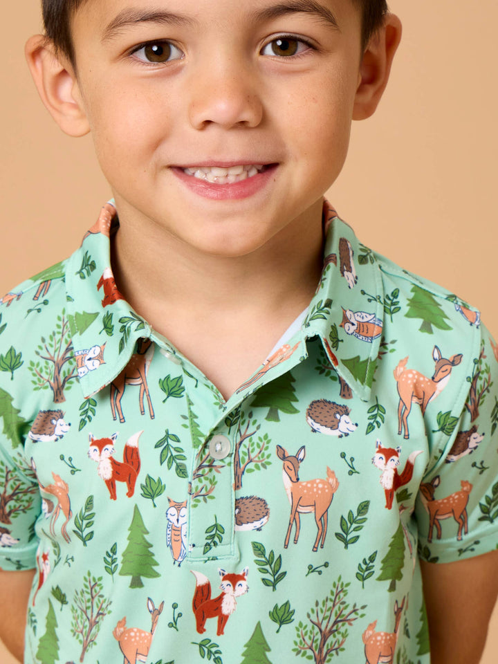 Boys Woodland Friends Knit Short Sleeve Performance Polo