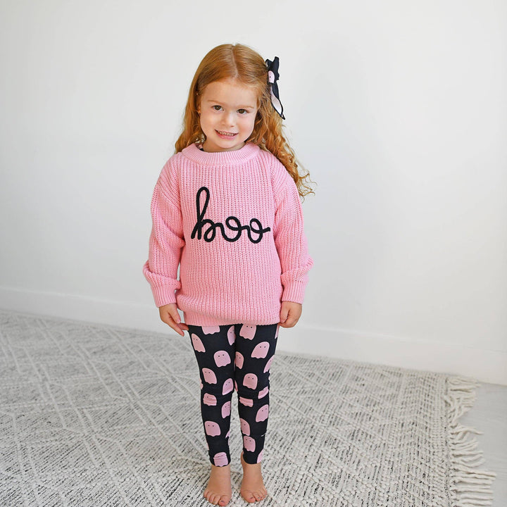 Suéter rosa Boo para Halloween para niños