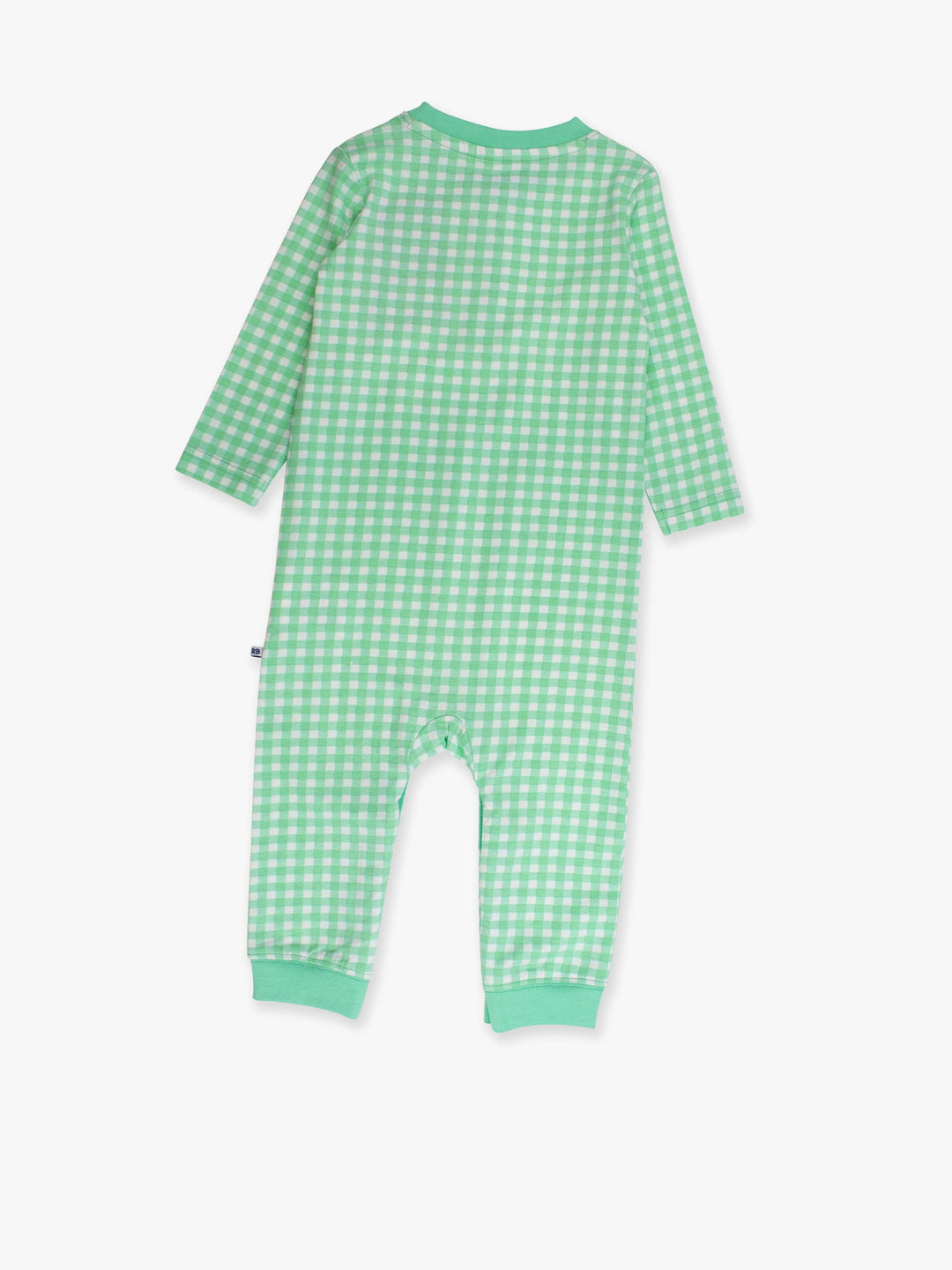 Baby Boys Dear Santa Green Gingham Knit Embroidered Henley Romper