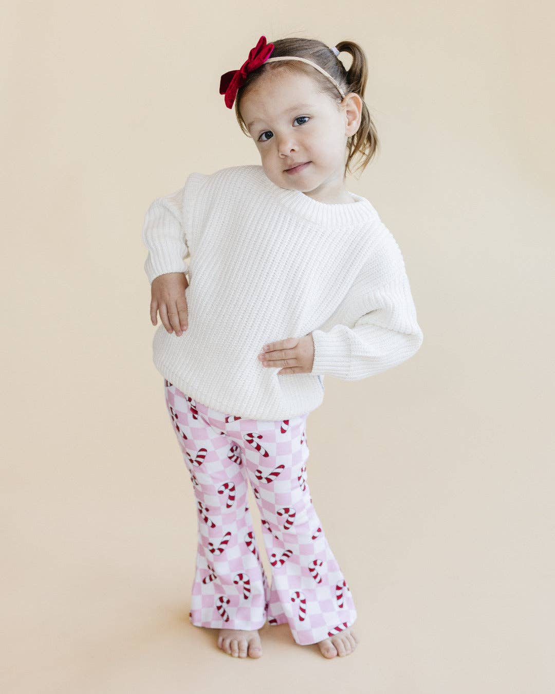 Christmas Candy Cane Kids &amp; Baby Flare Pants | Pink