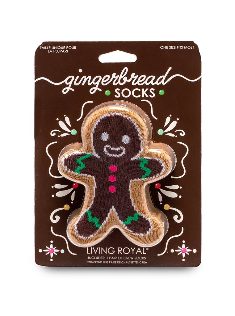 3D Packaged Crew Socks - Holiday - Gingerbread Man - Brown