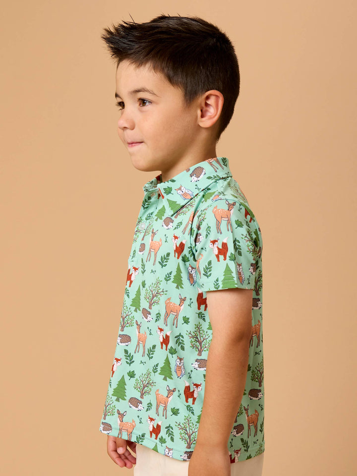 Boys Woodland Friends Knit Short Sleeve Performance Polo