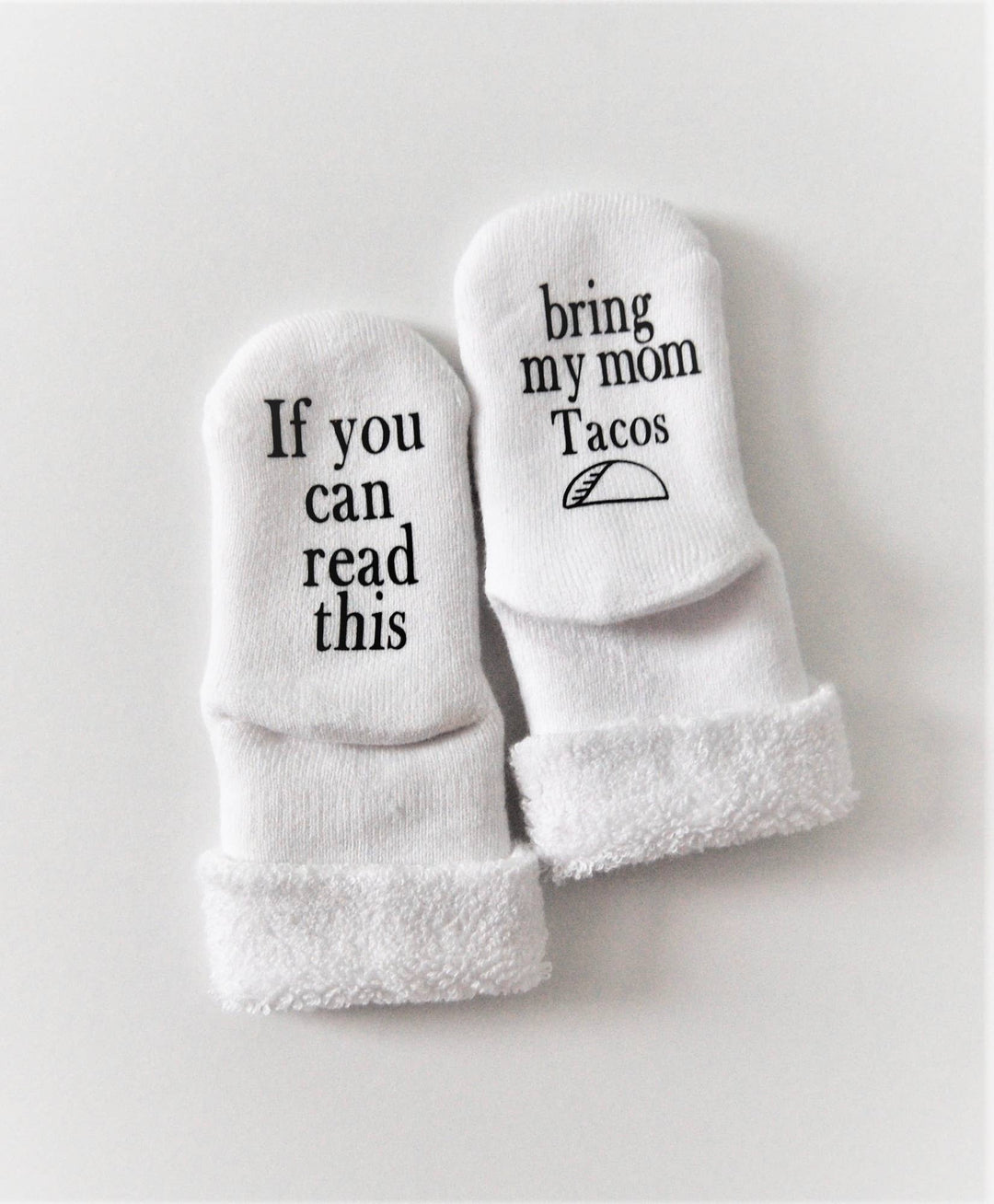 Calcetines de bebé Bring My Mom Tacos | Artículos para bebés | Artículos para tacos
