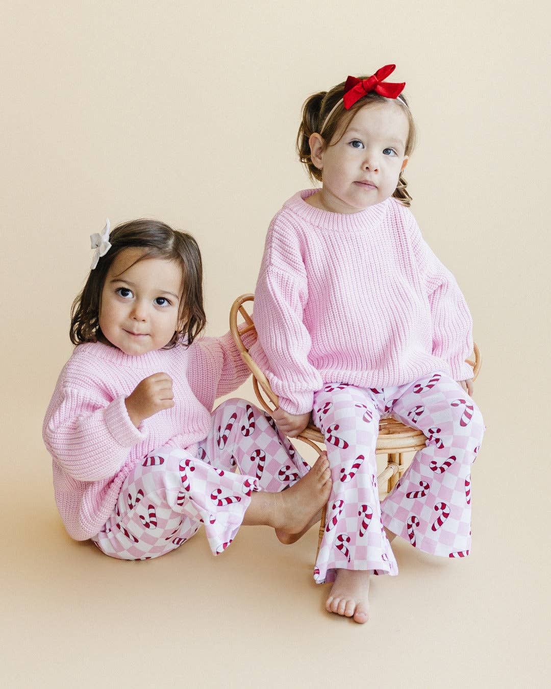 Christmas Candy Cane Kids &amp; Baby Flare Pants | Pink