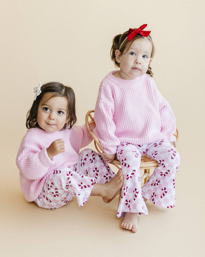 Christmas Candy Cane Kids &amp; Baby Flare Pants | Pink
