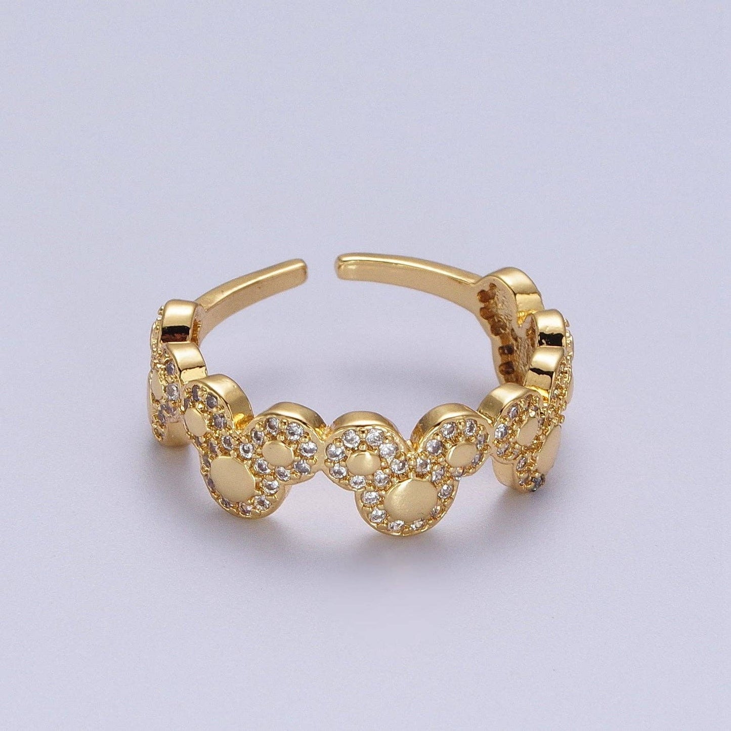 Clear Micro Paved CZ Mouses Adjustable Gold Ring | O-185