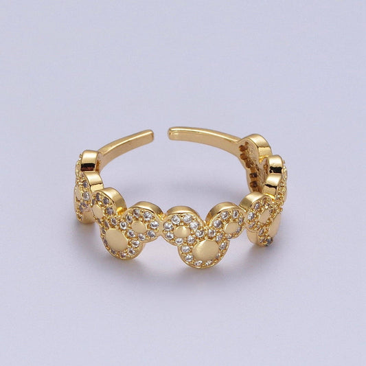 Clear Micro Paved CZ Mouses Adjustable Gold Ring | O-185