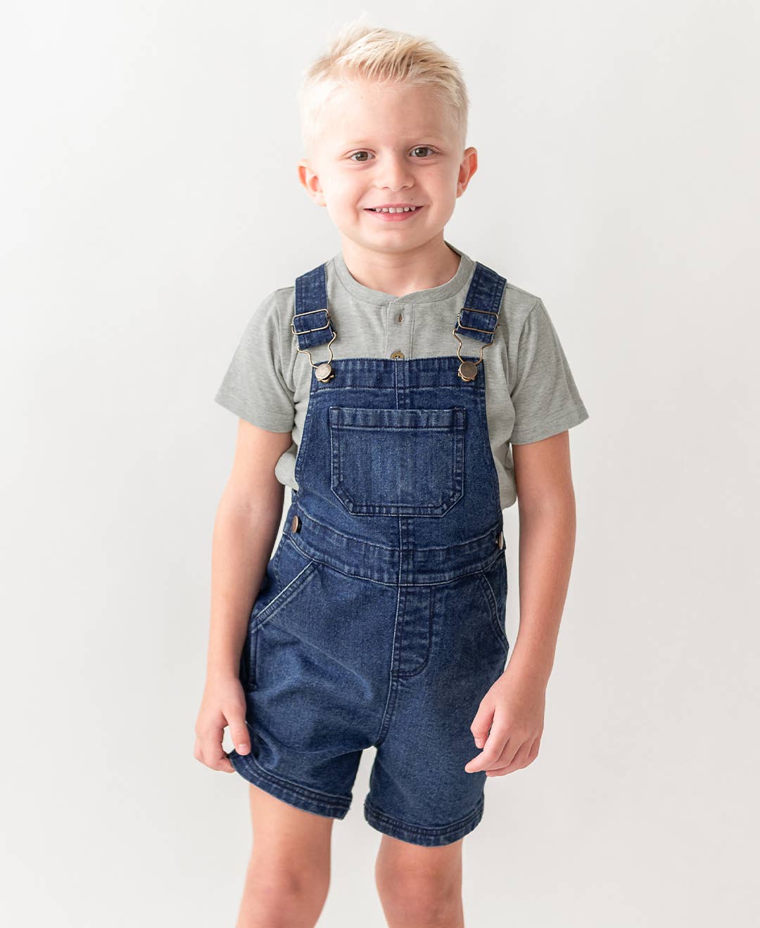 Toddler Boys Medium Wash Denim Short Overalls
