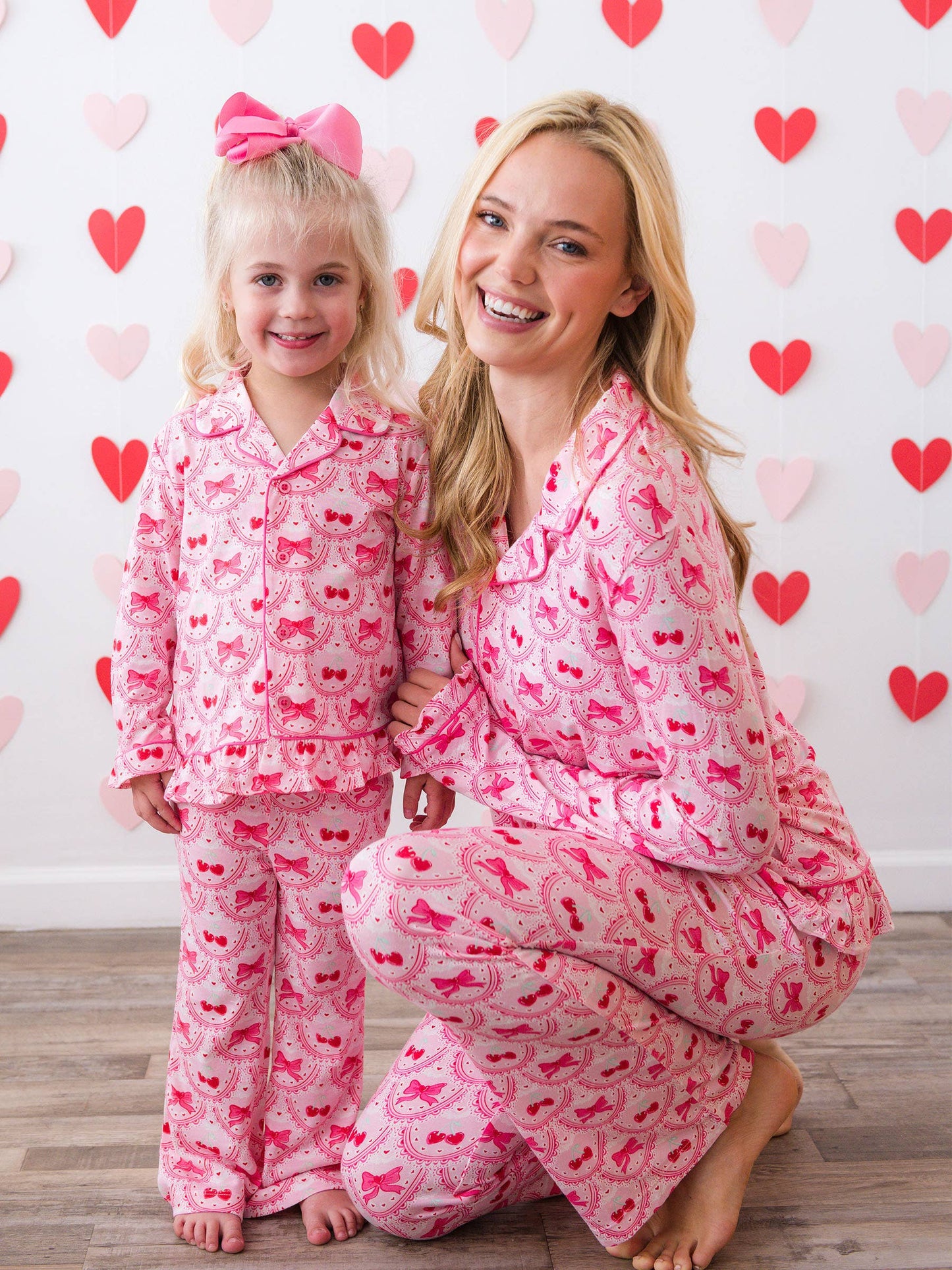 SoftSnooze™ Girls Love You Cherry Much Long Sleeve Button Up Ruffle Flare Pajama Set