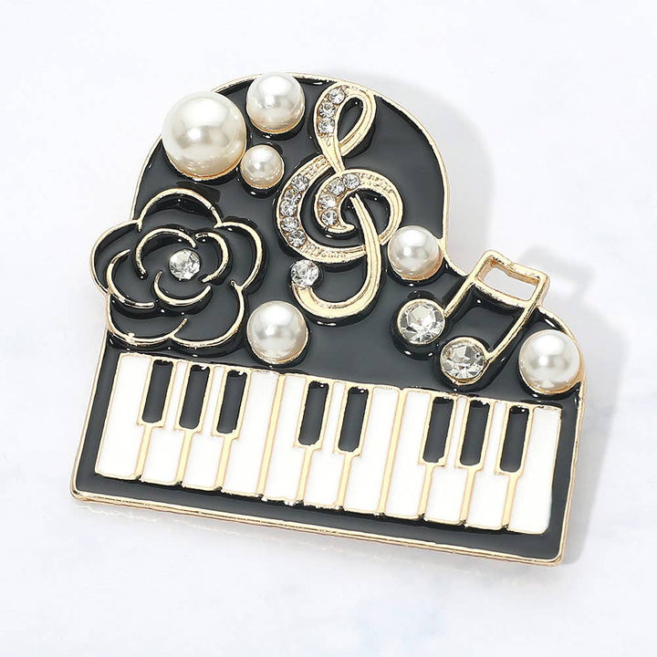Pearl Floral Musical Motif Embellished Piano Pin Brooch