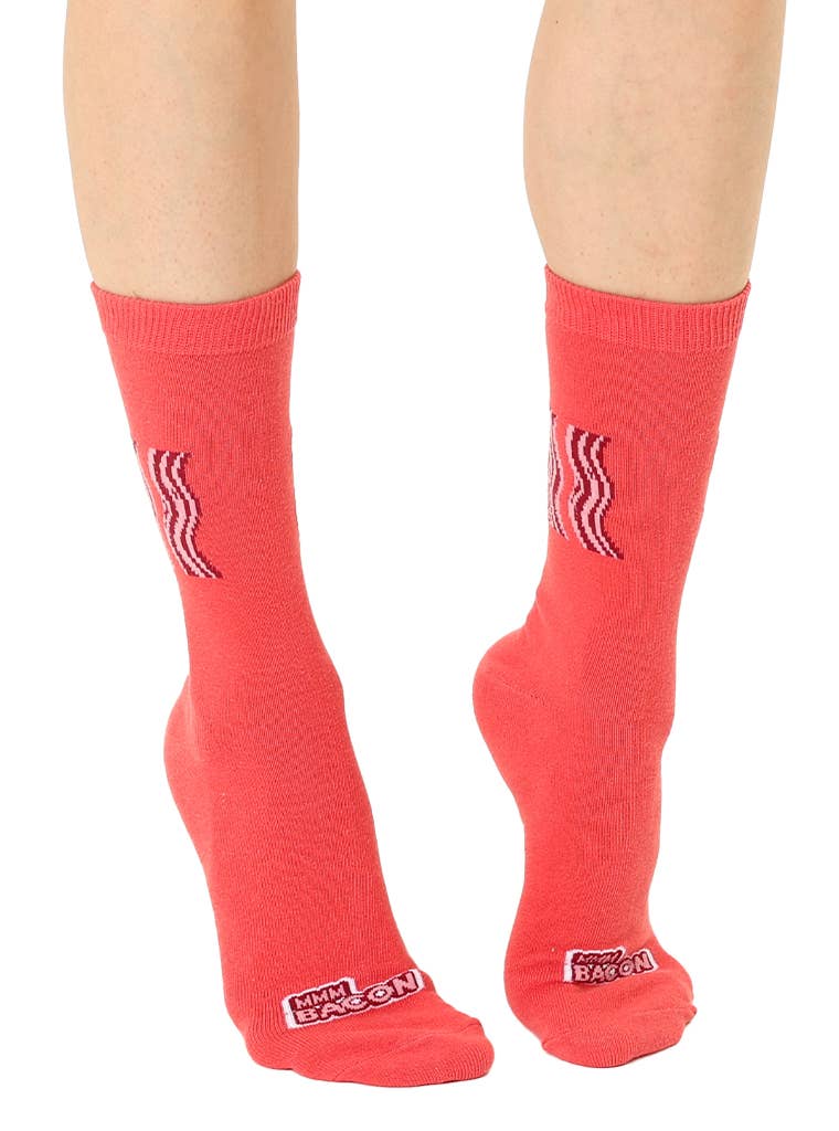 3D Packaged Crew Socks - Bacon Strips - "Mmm Bacon" - Red