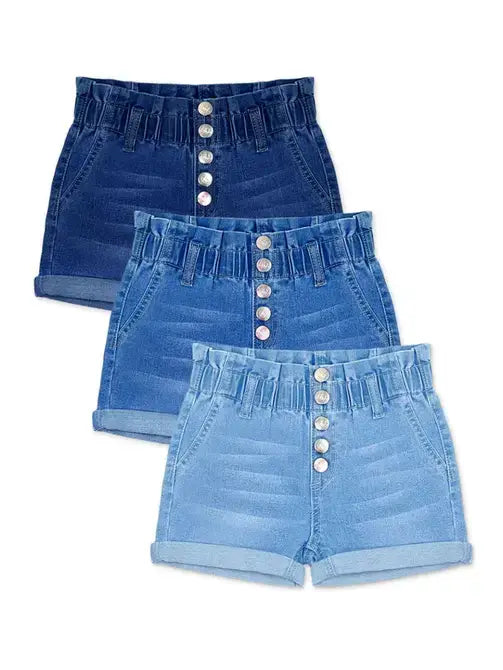 GDS-22-89109B Girl's Denim Shorts w/ Paperbag Waistband